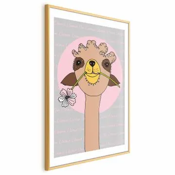 Plakat Wesoła lama 29,7x42 cm z ramą złotą z marginesem