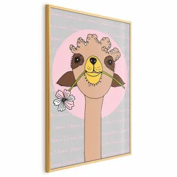 Plakat Wesoła lama 40x60 cm z ramą złotą bez marginesu