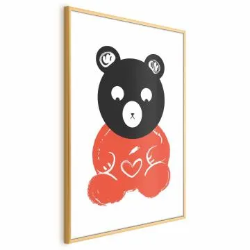 Plakat Zamyślony miś 21x30 cm z ramą złotą z marginesem