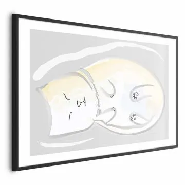 Plakat Śpiący kotek 60x40 cm z ramą czarną z marginesem