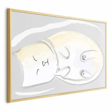 Plakat Śpiący kotek 60x40 cm z ramą złotą bez marginesu