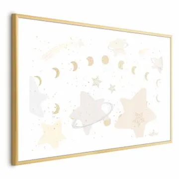Plakat Księżyc i gwiazdy 60x40 cm z ramą złotą z marginesem