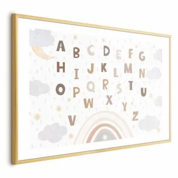 Plakat Literki 60x40 cm z ramą złotą z marginesem