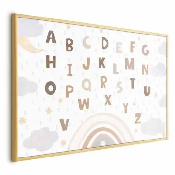 Plakat Literki 60x40 cm z ramą złotą bez marginesu