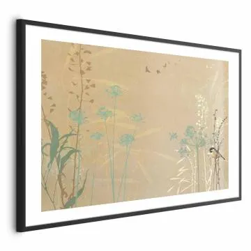 Plakat Ptaszek na łące 30x21 cm z ramą czarną z marginesem