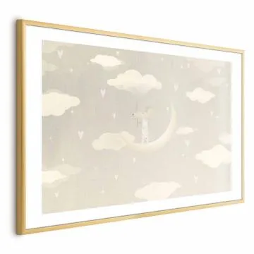 Plakat Myszka na księżycu 90x60 cm z ramą złotą z marginesem