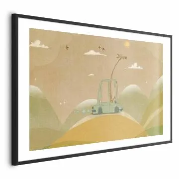Plakat Podróżująca żyrafa 60x40 cm z ramą czarną z marginesem