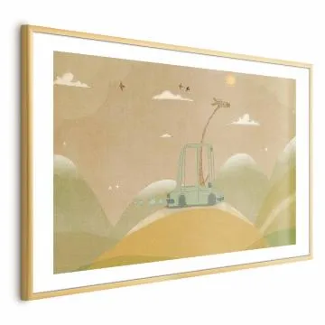 Plakat Podróżująca żyrafa 60x40 cm z ramą złotą z marginesem