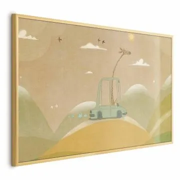 Plakat Podróżująca żyrafa 60x40 cm z ramą złotą bez marginesu