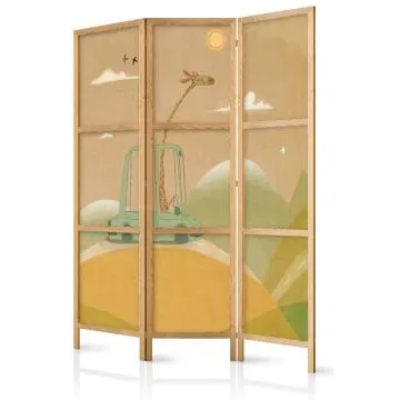 Parawan japoński Dla dzieci 135x172 cm 3-częściowy żółty
