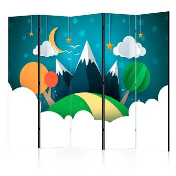 Parawan dwustronny Dla dzieci 225x172 cm 5-częściowy turkusowy