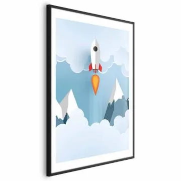 Plakat Rakieta w chmurach 21x30 cm z ramą czarną z marginesem