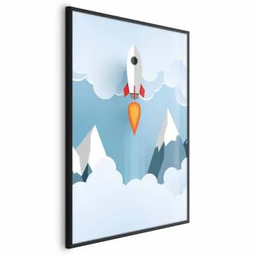 Plakat Rakieta w chmurach 40x60 cm z ramą czarną bez marginesu
