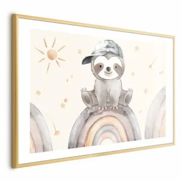 Plakat Pośród gwiazdek i tęcz 30x21 cm z ramą złotą z marginesem