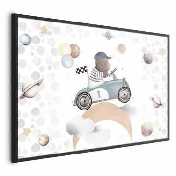 Plakat Miś w wyścigówce 60x40 cm z ramą czarną bez marginesu