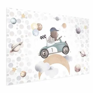 Plakat Miś w wyścigówce 60x40 cm bez ramy bez marginesu