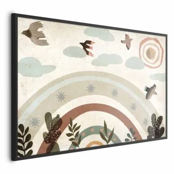 Plakat Tęcza i ptaki 60x40 cm z ramą czarną bez marginesu