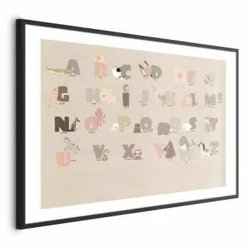 Plakat Beżowe abecadło 90x60 cm z ramą czarną z marginesem