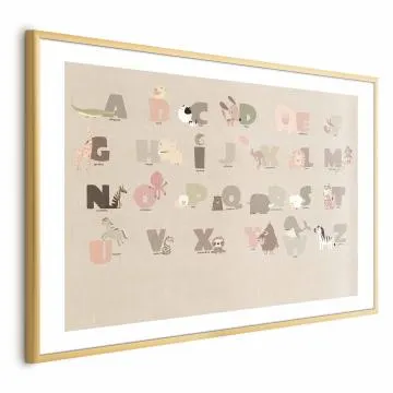 Plakat Beżowe abecadło 60x40 cm z ramą złotą z marginesem