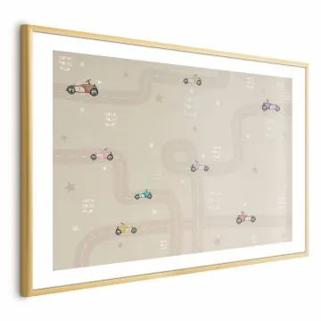 Plakat Wyścigowe autka 60x40 cm z ramą złotą z marginesem