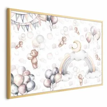 Plakat Misie w przestworzach 60x40 cm z ramą złotą bez marginesu