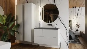 Umywalka wpuszczana EDGE 70 cm beton mat kwarcowa bez otworu na baterię