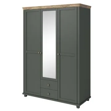Szafa trzydrzwiowa EVORA 3D2S 154cm zielona/dąb lefkas z lustrem