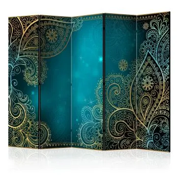 Parawan dwustronny Orient 225x172 cm 5-częściowy niebieski