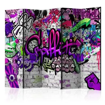 Parawan akustyczny Street art 225x172 cm 5-częściowy fioletowy