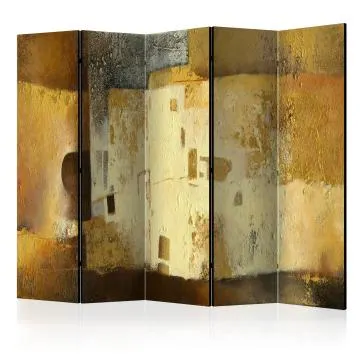 Parawan dwustronny Abstrakcje 225x172 cm 5-częściowy żółty