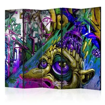 Parawan dwustronny Street art 225x172 cm 5-częściowy niebieski