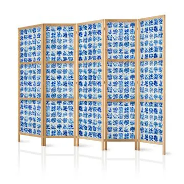 Parawan japoński Abstrakcje 225x172 cm 5-częściowy niebieski