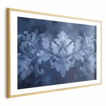 Plakat Błękitny ornament 30x21 cm z ramą złotą z marginesem