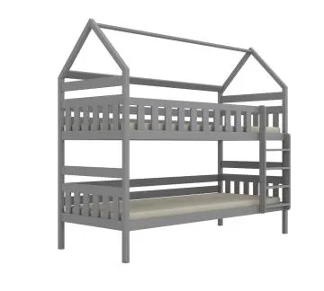 Łóżko piętrowe domek FELIKS 200x90 szare drewniane