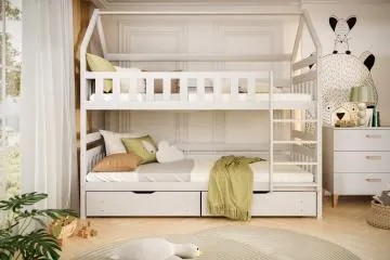 Łóżko piętrowe domek FELIKS 180x90 białe drewniane