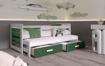 Łóżko dziecięce GRINO 180x80 białe/zielone dwuosobowe