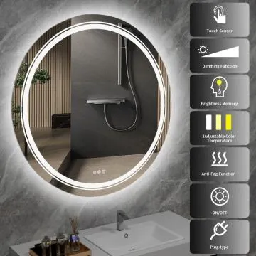 Lustro łazienkowe DOVER 80x80cm srebrne z oświetleniem LED