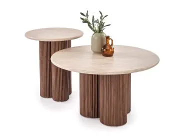 Stolik kawowy DOROTEA S 50x50 trawertyn/orzechowy