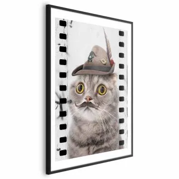 Plakat Kot w kapeluszu 60x90 cm z ramą czarną z marginesem