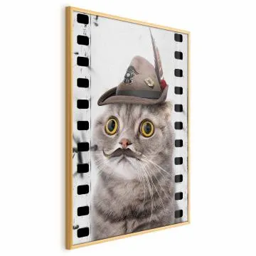 Plakat Kot w kapeluszu 29,7x42 cm z ramą złotą bez marginesu