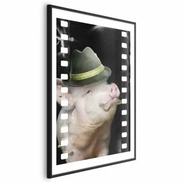 Plakat Świnia z wąsami 60x90 cm z ramą czarną z marginesem