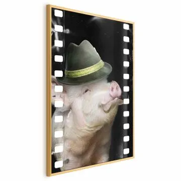 Plakat Świnia z wąsami 40x60 cm z ramą złotą bez marginesu