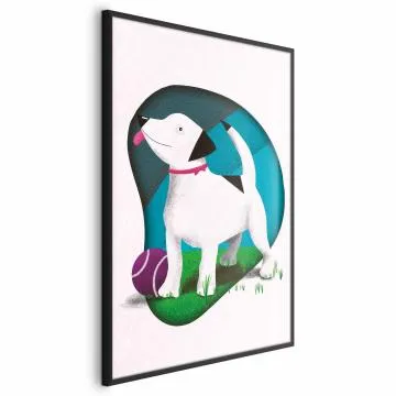 Plakat Pies i piłka 40x60 cm z ramą czarną bez marginesu