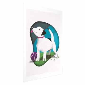 Plakat Pies i piłka 40x60 cm bez ramy z marginesem