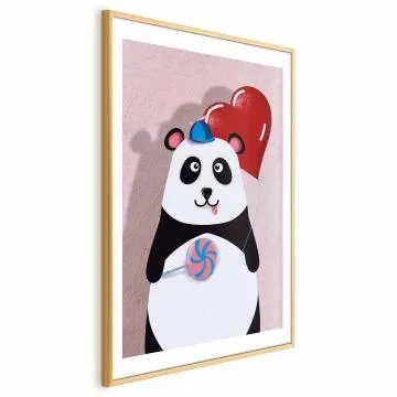 Plakat Panda z balonikiem 21x30 cm z ramą złotą z marginesem