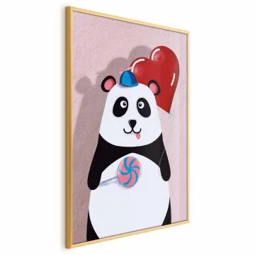 Plakat Panda z balonikiem 40x60 cm z ramą złotą bez marginesu