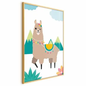 Plakat Niezwykła lama 21x30 cm z ramą złotą bez marginesu
