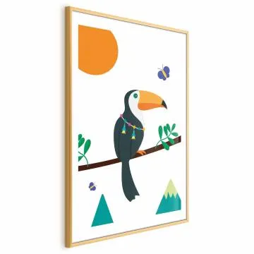 Plakat Tukan i motyle 40x60 cm z ramą złotą z marginesem