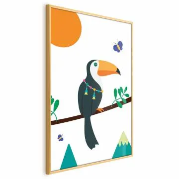 Plakat Tukan i motyle 29,7x42 cm z ramą złotą bez marginesu