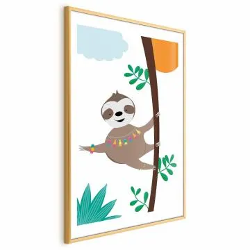 Plakat Wesoły leniwiec 40x60 cm z ramą złotą z marginesem